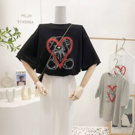 2022夏季新款韩国东大门ins爱心熊宽松大码短袖上衣小众设计感潮图片