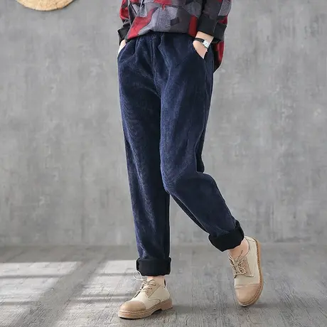 dza 外穿加厚细条绒裤加绒灯芯绒裤子女士冬季2023宽松直筒休闲裤图片