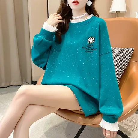 盐系卫衣女春秋季韩版宽松原宿bf慵懒风假两件上衣ins薄款外套潮图片