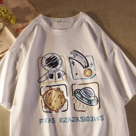 大码美式复古oversize短袖t恤女夏宽松韩版ins纯棉chic半袖上衣潮商品大图