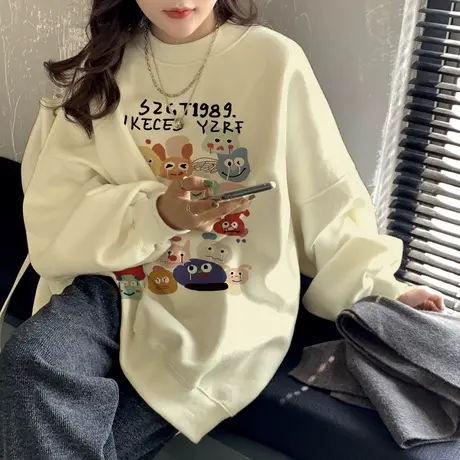 多巴胺秋季穿搭oversize大码薄款美式卫衣女ins显瘦正肩外套上衣商品大图