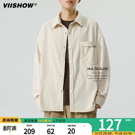 VIISHOW灯芯绒衬衫男设计感潮牌痞帅长袖衬衣美式复古休闲外套商品大图