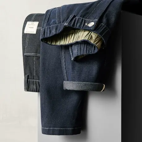 春秋季新款牛仔裤男士潮牌宽松直筒九分裤2023年休闲丹宁牛仔长裤图片