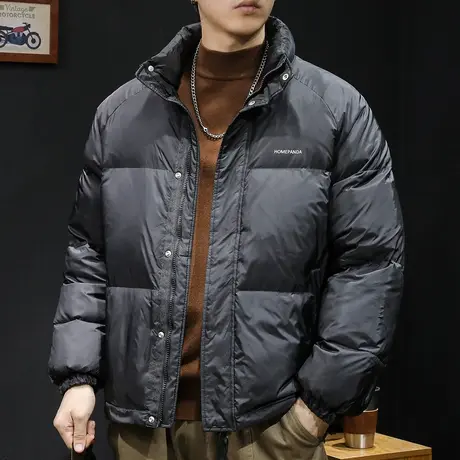 白鸭无帽立领羽绒服男冬季2023新款潮牌大码男士外套轻薄加肥加大商品大图