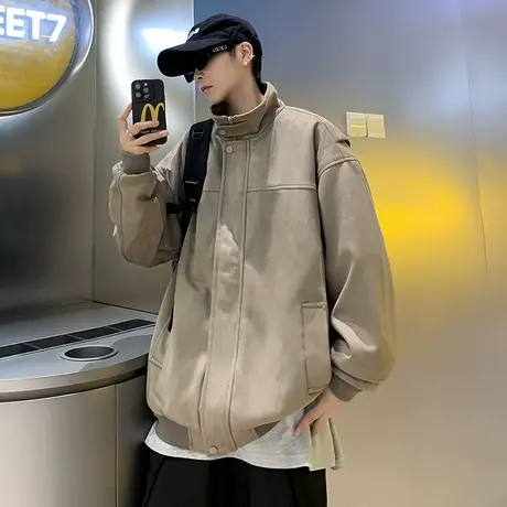 麂皮绒外套男春秋季2023新款设计感小众上衣美式潮牌宽松休闲夹克商品大图