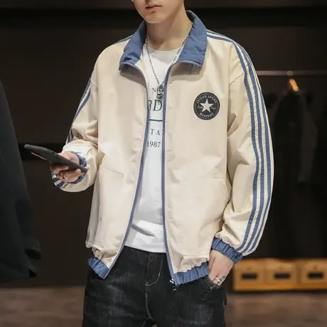 外套男春秋款潮牌青少年男生夹克2023秋季大码条纹休闲运动上衣潮商品大图