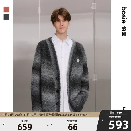 【商场同款】【小花人系列】bosie秋季针织衫男情侣渐变毛衣外套商品大图