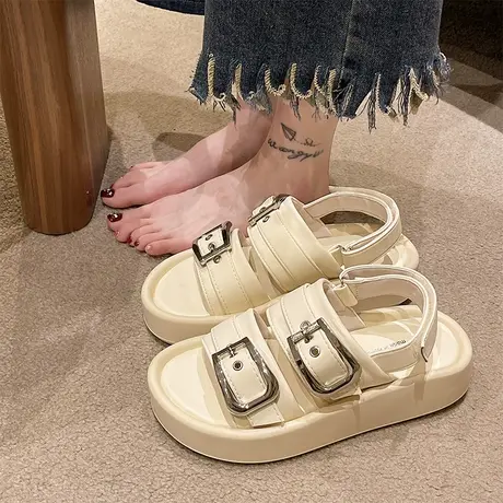 厚底罗马凉鞋女2023年夏季新款仙女舒适软底增高设计感小众松糕鞋图片