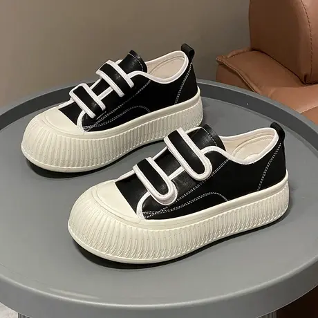 丑萌大头小白鞋女2024春季新款厚底松糕港风休闲板鞋魔术贴饼干鞋商品大图