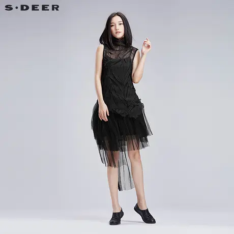 sdeer圣迪奥女装肌理折痕挺括蓬松连衣裙S16281209图片