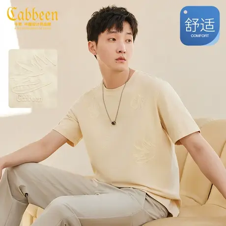 卡宾男装花卉植绒满印T恤2023夏新款纯棉短袖潮流街头休闲上衣A图片