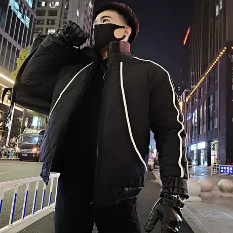 棉服男冬季2023新款潮牌个性明线拼接高级感菱格立领加厚棉衣外套图片