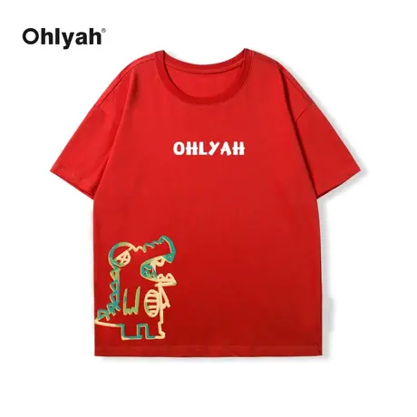Ohlyah红色短袖t恤女本命年新年打底衫大码胖mm200斤宽松半袖上衣图片