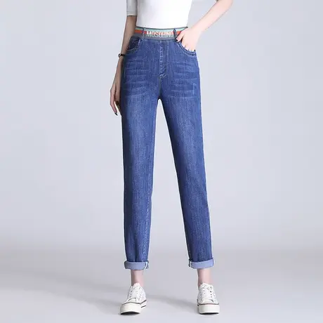 时尚九分牛仔裤小脚裤子女2024春季新款高腰显瘦烟管裤弹力休闲裤图片