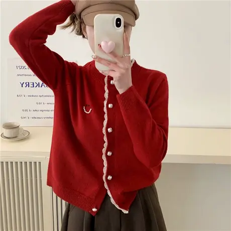 2024春装本命年红色毛衣女装新款小香风小个子针织开衫外套百搭图片