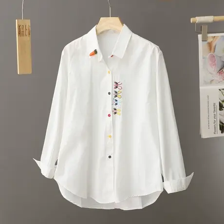 设计感小众白色衬衫上衣女早春季2024新款小个子宽松刺绣衬衣春秋图片