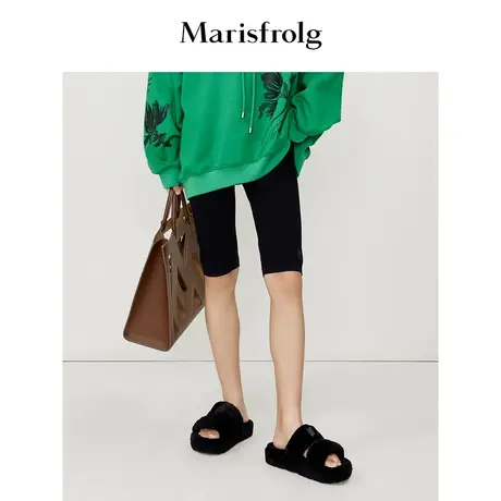 【弹力运动感面料】玛丝菲尔休闲裤23春季黑色弹力紧身显瘦芭比裤商品大图