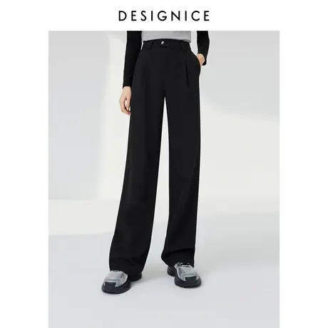 迪赛尼斯2024年春季新款通勤风显瘦宽松直筒长裤黑色高腰休闲裤女图片