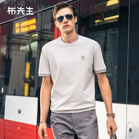 MrBu布先生微廓双色皮标t恤2025春夏新款圆领短袖t男半袖ET15158商品大图