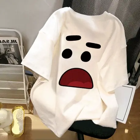 纯棉重磅短袖t恤女日系复古港味chic夏季搞怪oversize情侣装上衣商品大图