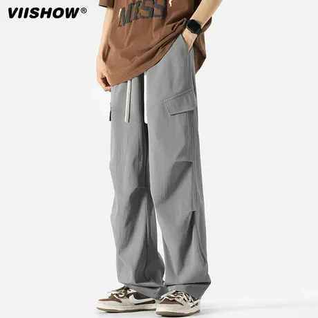 VIISHOW潮牌纯色直筒冰丝垂感休闲裤男街头宽松百搭阔腿运动长裤商品大图