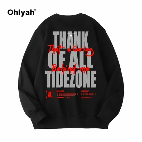 Ohlyah潮牌字母标语印花长袖卫衣男女中性风国潮秋季宽松班服定制图片