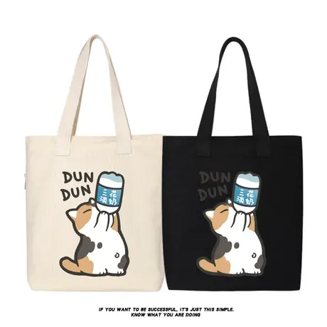 秀洛三花淡奶小猫咪印花帆布包手提袋购物包袋子托特包大手提包商品大图