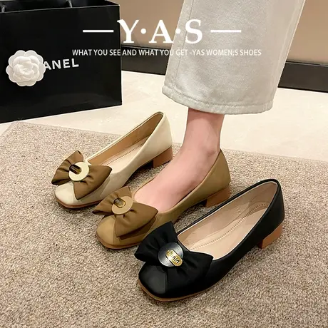 可爱蝴蝶结豆豆鞋女2024春秋新款平底淑女仙女鞋软底舒适孕妇单鞋商品大图