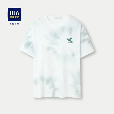HLA/海澜之家纯棉短袖T恤24春夏新品圆领简约字母扎染套头上衣男商品大图