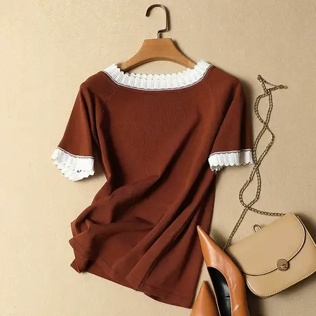 2020新款春夏装冰丝t恤短袖女针织衫韩版宽松套头打底衫女装上衣图片