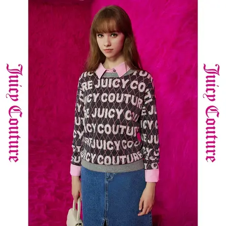 Juicy Couture橘滋23初秋冬新款流光溢彩logo菱格彩纱提花女毛衣商品大图