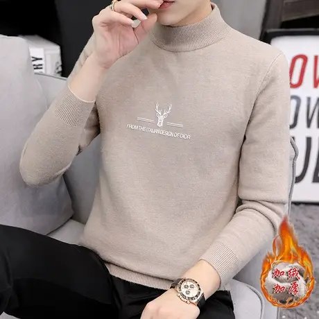 2023新款毛衣男半高领打底衫冬季一体绒线衣加绒加厚中领保暖上衣商品大图