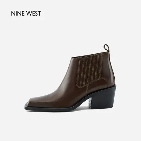 Nine West/玖熙真皮方头复古切尔西靴2023冬新款套筒通勤正装短靴商品大图