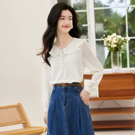 时尚气质百搭长袖衬衫2023年春季新款淑女温柔减龄显瘦雪纺上衣商品大图