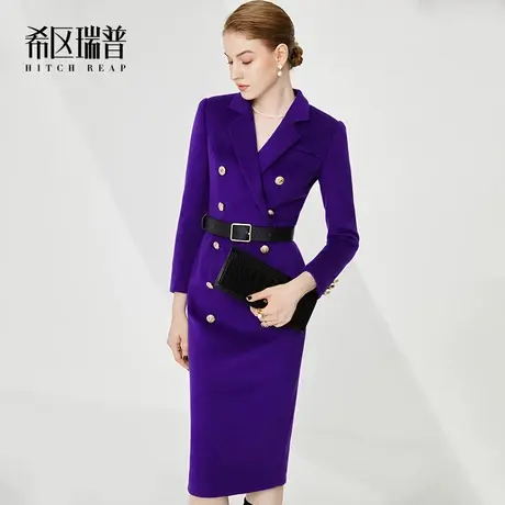 希区高端法式连衣裙女秋冬2023年羊毛气质西装领名媛小香风修身裙图片