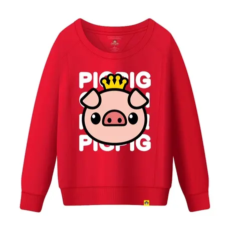 Ohlyah品牌卫衣女2023新款春装韩版卡通小猪pig长袖圆领卫衣红色商品大图