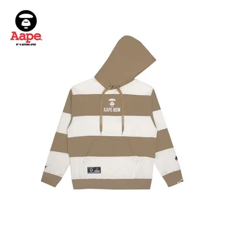 Aape旗舰店男装秋冬猿颜字母刺绣拼接条纹潮流连帽卫衣3818XXH商品大图