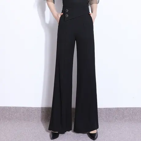 黑色冰丝阔腿裤女高腰西装裤夏季2023新款垂感宽松气质长裤休闲裤商品大图