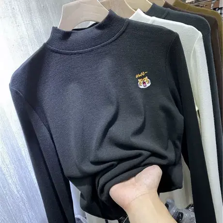 半高领打底衫女内搭春秋薄款2022新款德绒长袖T恤洋气宽松上衣女图片