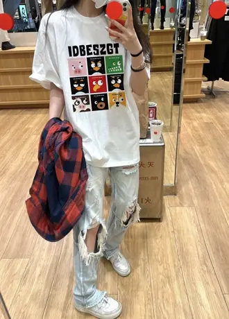 纯棉设计感卡通印花短袖t恤女夏季2023新款小众潮牌宽松半袖上衣商品大图