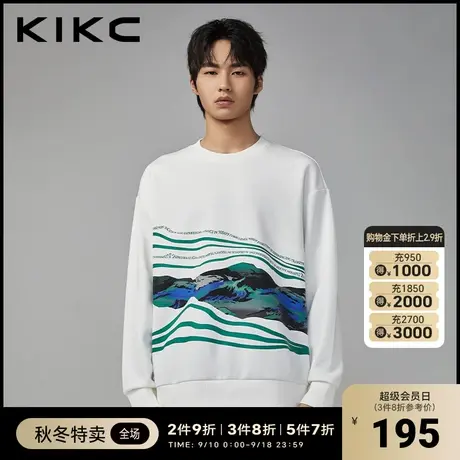 kikc卫衣男2023秋季新款商场同款山水画印花新中式复古圆领上衣图片