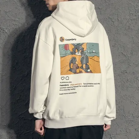奕飏卡通动漫ins潮流连帽卫衣男秋冬款 加绒男生潮牌帽衫鼠年衣服图片