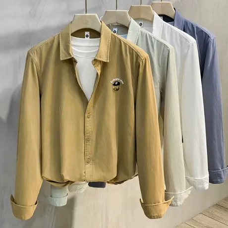 春秋季新款长袖衬衫男韩版潮流文艺男装上衣休闲刺绣男士外穿衬衣商品大图