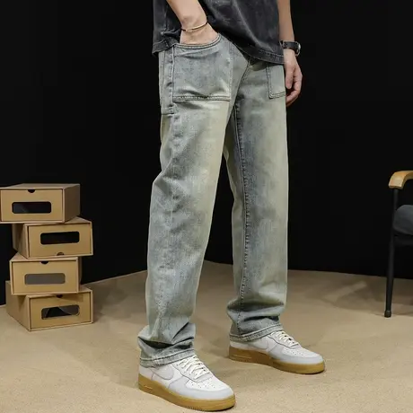 直筒牛仔裤男潮牌阔腿春秋宽松男款美式高街复古裤子秋季2023新款图片