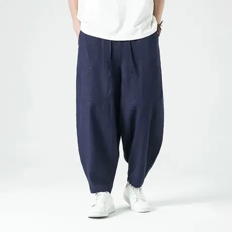 棉麻休闲裤男九分裤子宽松小脚哈伦裤中国风亚麻裤萝卜灯笼裤长裤商品大图