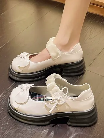 粗跟厚底玛丽珍小皮鞋女2023秋季新款英伦风百搭蝴蝶结日系jk单鞋商品大图