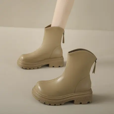 高级感炸街小短靴女春秋单靴2023新款黑色厚底秋冬季马丁靴英伦风商品大图