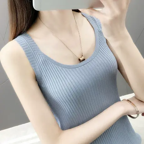 冰丝吊带背心女薄款夏装2024新款无袖圆领ins韩版打底针织衫内搭图片