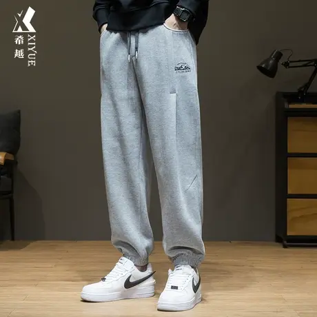 希越春秋运动卫裤男束脚休闲春秋九分裤刺绣图案宽松大码胖子男裤图片