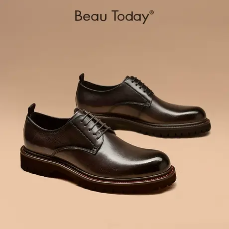 BeauToday厚底皮鞋男商务正装大头皮鞋圆头软底BT英伦休闲增高鞋图片
